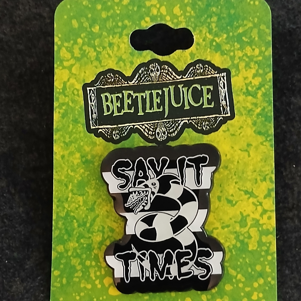 New on Card Beetlejuice Say It 3 Times Glow In The Dark Enamel Lapel Pin